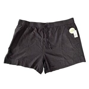 Linen Pull On Shorts Womens 3X Black Summer Minimalist Normcore Casual Comfort